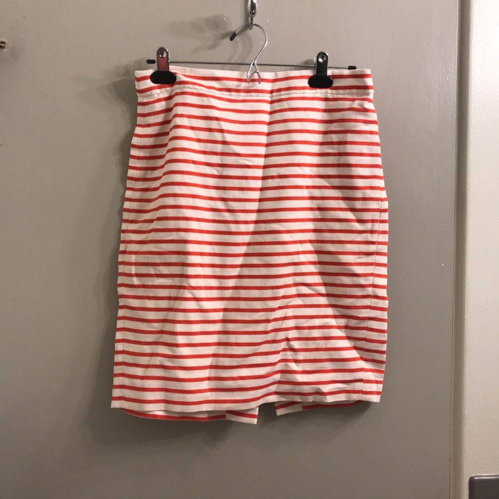 Jcrew red and white stripped pencil skirt